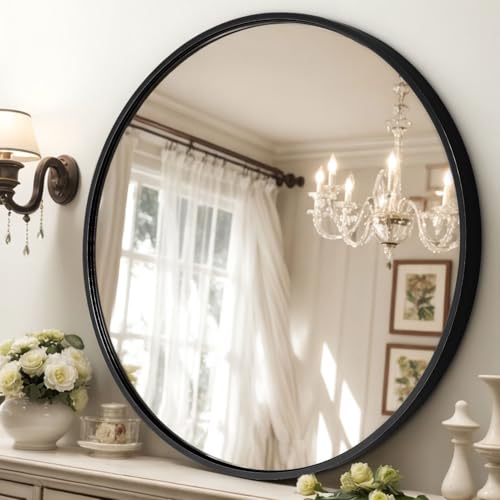 DARDVORLAG 40CM Runder Hochauflösender Wandspiegel Aus Aluminium Dekorativer Wandspiegel Dekorativer Schminkspiegel Geeignet Anwendbar Auf Badezimmer Schminktisch Schlafzimmer- Schwarz von DARDVORLAG