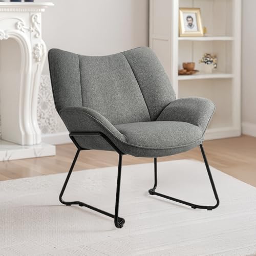 DARDVORLAG Esszimmerstühle mit Metallgestell und Leinenbezug – Moderner Loungesessel mit Armlehnen, ergonomischer Relaxstuhl für Wohnzimmer, Schlafzimmer, Balkon, Grau von DARDVORLAG