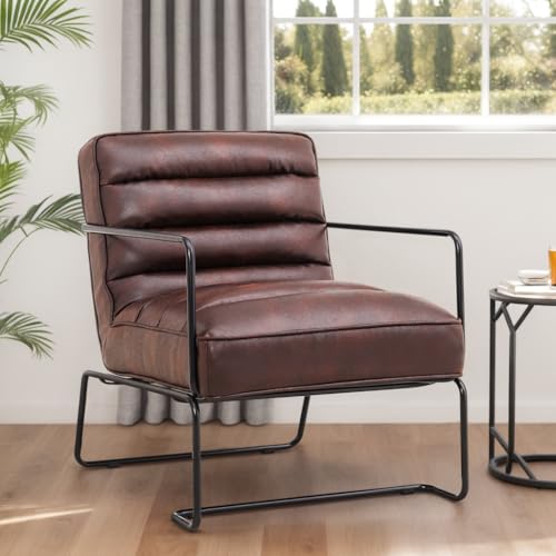 DARDVORLAG Loungesessel Polsterstuhl Sessel für Wohnzimmer aus PU Leder Modern Ohrensessel Lounge-Sofa 1-Sitzer Kunstleder Polstersofa Couch modern mit Metallgestell 72x 62 x 80.7 cm Braun von DARDVORLAG