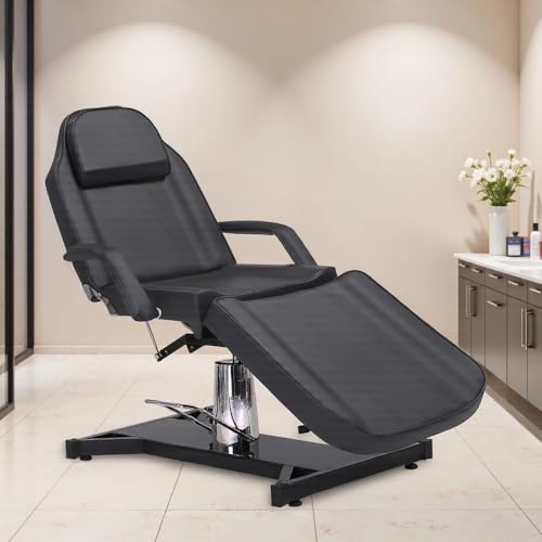 DARDVORLAG Massageliege Kosmetikliege klappbar höhenverstellbar 3 Zone mit kosmetikhocker 60cm Breit (Schwarz, 182cmX82cmX64cm) von DARDVORLAG