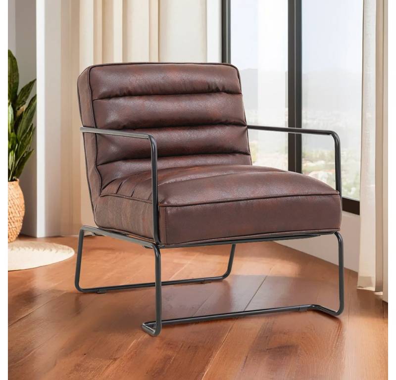 DARDVORLAG Loungesessel Einzelsofa, Polstersessel mit Kunstleder, Retro Stil, mit hochwertigem und dichtem Stoff von DARDVORLAG