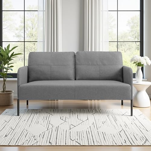 DARDVORLAG 2-Sitzer Sofa – Kompaktes Leinensofa für Wohnzimmer & Schlafzimmer, Modernes Zweisitzer Sofa mit Metallfüßen, 120×80×72 cm, Atmungsaktiv & Belastbar bis 250 kg Blau (Schwarz, 120×80×72 cm) von DARDVORLAG