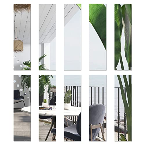 DARENYI 10 Stück Spiegelfliesen Selbstklebend Flexible Spiegels Nicht Glas Spiegel Acryl Spiegel Aufkleber für Zuhause, Wohnzimmer, Schlafzimmer, DIY-Dekoration,30cm x 5cm x 2mm von DARENYI