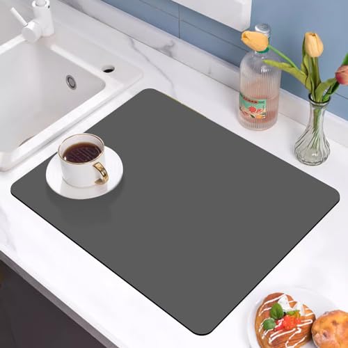 DARENYI 2 Stück Kaffeemaschine Abtropfmatte 40x30cm, Mikrofaser, Dunkelgrau, Einfarbig, Saugstarke Trockenmatte Kaffeemaschine Matte für Küche, Werkbank, Spüle von DARENYI