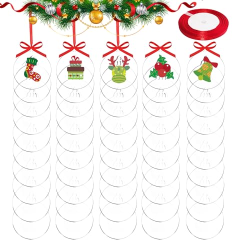 DARENYI 50 Stück Acryl Transparent Weihnachtskugeln 7.6cm Acrylscheibe Weihnachtskugel Christbaumkugeln zum Christmas Acryl Christbaumschmuck Weihnachtskugeln zum Bemalen für Weihnachtsdeko von DARENYI