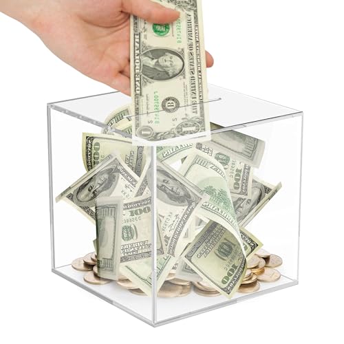 DARENYI Acryl Spardose Transparent Sparschwein Spardose Nicht zum öffnen Spardose Erwachsene Geldsparbox Geld Sparen Box für Erwachsene und Kinder (12x12x12cm) von DARENYI