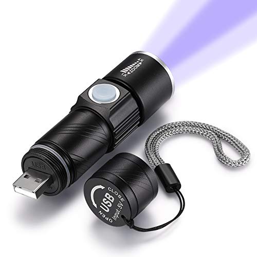 DARKBEAM Schwarzlicht-Taschenlampe, wiederaufladbar, tragbar, 365 nm, LED, Mini-Hand-Taschenlampe, Schwarzlicht-Detektor für Hundeurin, Haustierflecken von DARKBEAM