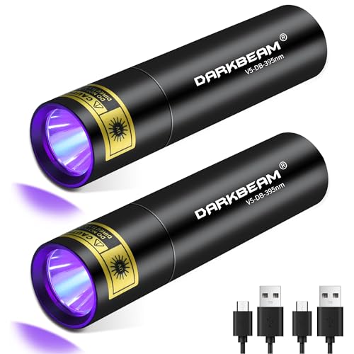 DARKBEAM Taschenlampe UV schwarzes Licht 395 NM, Mini aber leistungsstarkes USB-C wiederaufladbares, Ultraviolette Taschenlampen für Hundesurin, Harzhärtung, 2 Packungen von DARKBEAM