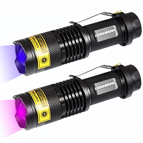 DARKBEAM UV 365nm 395nm LED Taschenlampe, Ultraviolett Tragbare Mini Hand Taschenlampen Lampe Zoombar, Wasserdicht, Für Hundeurin Haustier Flecken Anti Fälschung Identifikation Harz Härtung (2 Stück) von DARKBEAM