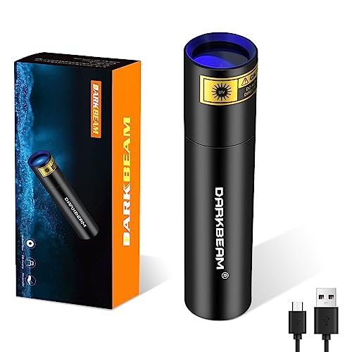 DARKBEAM UV 365nm Taschenlampe Schwarzlicht Aufladbar USB, Mini Ultraviolett LED Licht Woodsche Lampe, Schwarzlichttaschenlampen Blacklight für Flecken, Heimtierurindetektoren, Harzaushärtung, V4 von DARKBEAM