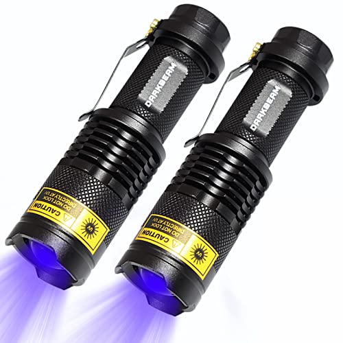 DARKBEAM UV Licht 365nm LED Taschenlampe, Ultraviolett Tragbare Mini Hand Taschenlampen Lampe Zoombar, Wasserdicht, Für Hundeurin Haustier Flecken Anti Fälschung Identifikation Harz Härtung (2 Stück) von DARKBEAM