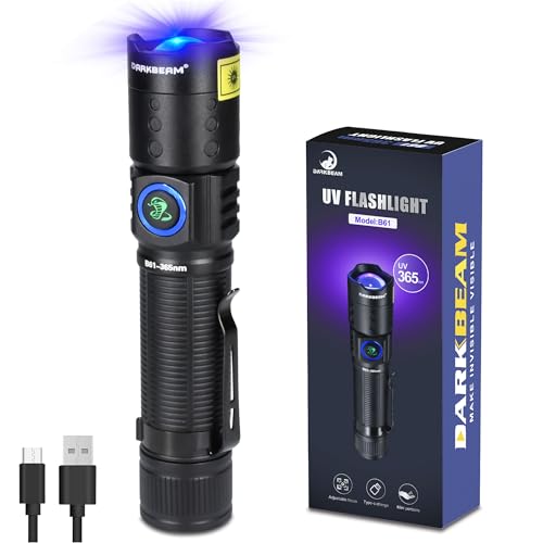 DARKBEAM UV-Taschenlampe, 365 nm, Schwarzlicht, LED-Ultraviolett-Taschenlampen, wiederaufladbare USB-C-Holzlampe, fokussierbar, wasserabweisend für Banknotenüberprüfung und harzgehärtet von DARKBEAM