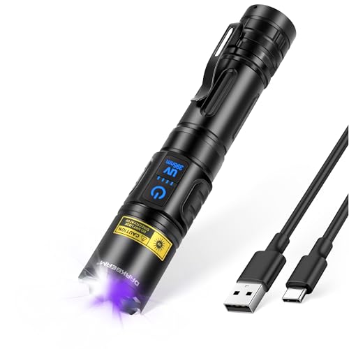 DARKBEAM UV Taschenlampe Schwarzlicht 395nm, LED Taschenlampen USB Aufladbar Superhell Fokus einstellbar für Camping, Woodsche Lampe Schwarz Licht für Haustierurin, Uranglas, Aushärtungsharz von DARKBEAM