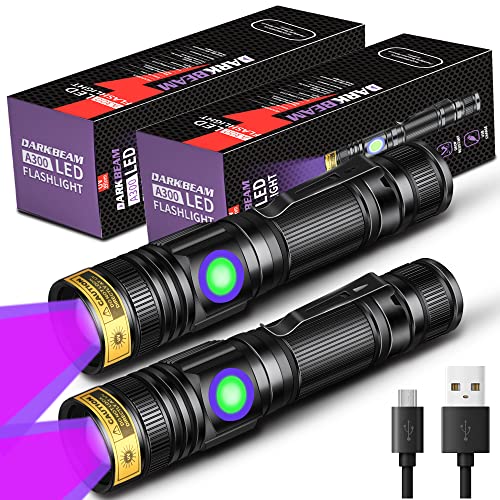 DARKBEAM UV Taschenlampe Schwarzlicht Aufladbar, Woodsche Lampe Schwarzlichttaschenlampen Ultraviolett LED Licht 395nm Mini Hand, im Taschenformat Clip, Heimtierurindetektoren, Harzaushärtung, 2-Pack von DARKBEAM