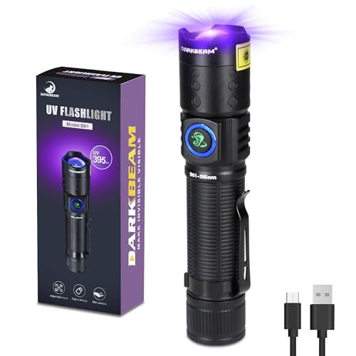 DARKBEAM UV Taschenlampe Schwarzlicht LED 395NM, Ultraviolett Taschenlampen, Holz Lampe, Wiederaufladbare USB-C Fokussierbar Wasserfest für Erkennung von Skorpionen und UV-Harzlicht von DARKBEAM
