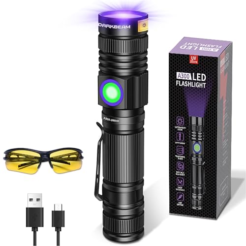 DARKBEAM UV Taschenlampe uv Lampe 395nm Licht USB Aufladbar, Woodsche Lampe Schwarzlichtlampe Klein LED Schwarzlicht Taschenlampe Mini für Resin Härten, Nägel, Urindetektoren, mit UV-Brille von DARKBEAM