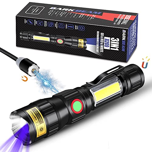 DARKBEAM A200 UV 365nm Taschenlampen USB Magnetisch Wiederaufladbar LED Taschenlampe 3 in 1 Schwarzlicht, Ultraviolett Woodsche Lampe UV Licht 365 nm, Detektor für Tierurin-/ Bernstein-/ Fluoreszenz von DARKBEAM