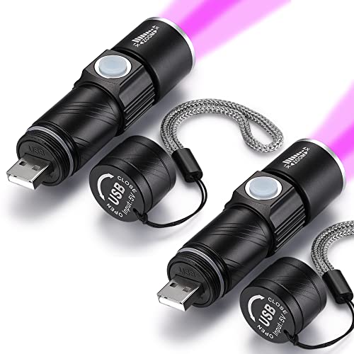 DARKBEAM UV 395nm LED Taschenlampe USB Aufladbar, Ultraviolett Tragbare Mini Taschenlampen Lampe Zoombar, Wasserdicht, Für Hundeurin Haustier Flecken Banknote Identifikation Harz Härtung (2 Stück) von DARKBEAM