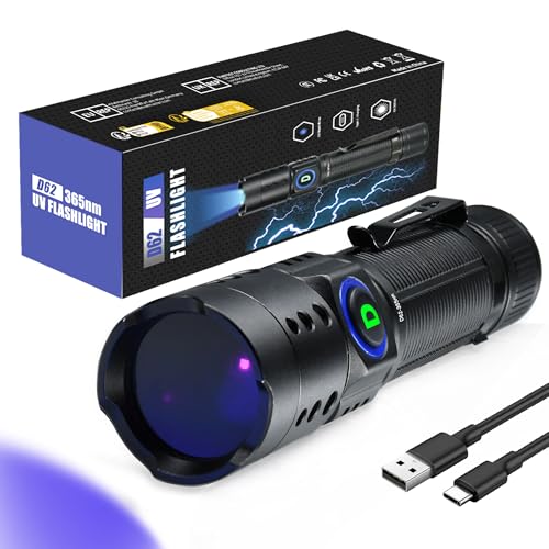 DARKDAWN UV Taschenlampe 365nm Schwarzlicht, Mini USB-C wiederaufladbare LED mit schwarzem Spiegel, fluoreszierender tragbarer Detektor für Haustier Urin Flecken, Anti-Fälschung Identifikation von DARKDAWN