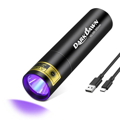 DARKDAWN UV-Taschenlampe 395 NM, USB-C wiederaufladbare Taschenlampen LED Holz Lampe, Mini leistungsstarkes tragbares tragbares Schwarzlicht, Detektor für Haustier Hund getrockneten Urin von DARKDAWN