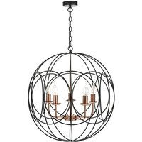 Dar Lighting - dar phoenix - Drahtrahmen Pendelleuchte Schwarz & Kupfer, 5x E14 von DAR LIGHTING