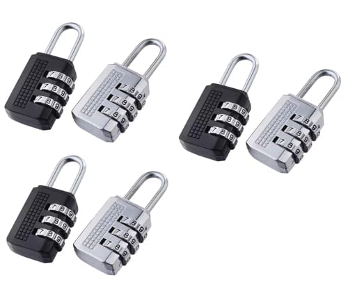 6er Set Zahlenschloss – 3-stelliges Kombinationsschloss in Silber & Schwarz – Sicherheits-Vorhängeschloss für Koffer Spind Schrank Reise Gepäck Nummernschloss klein von DARLINGTON & Sohns