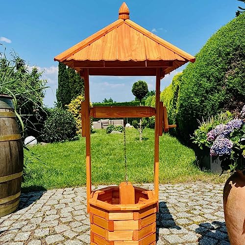 DARLUX Garten-Deko-Achteck-Brunnen Holz Brunnen Braun Höhe 130 cm Gartenbrunnen, Zierbrunnen imprägniert von DARLUX