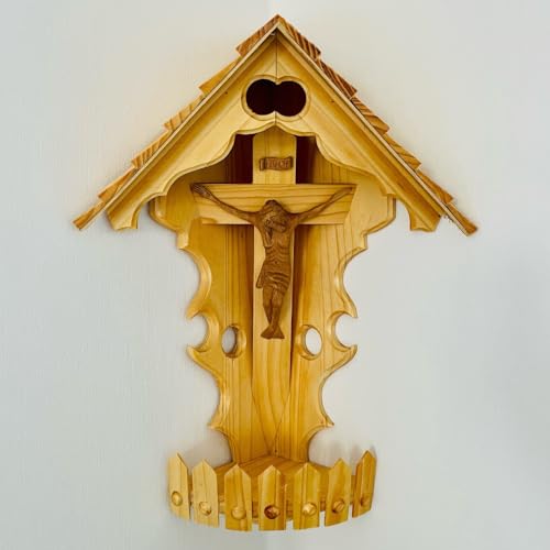 DARLUX Handgefertigter Herrgottswinkel Wand-Eck-Kruzifix-Ikone Holz Kreuz Ecke Schrein Jesus Christus von DARLUX