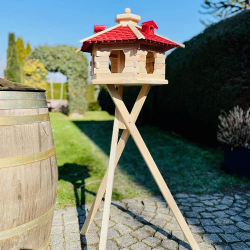 DARLUX Handgefertigtes Vogelfutterhaus XL Sechseck Vogelhaus aus Holz + Vogelhausständer Natur Rot großes Vogelfutterhäuschen mit Holzschindeln DARLUX Handgefertigtes Vogelfutterhaus XL Sechseck Vogelhaus aus Holz + Vogelhausständer Natur Rot großes Vogelfutterhäuschen mit Holzschindeln von DARLUX