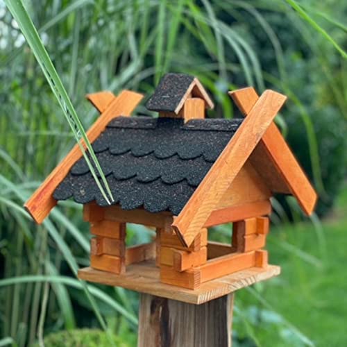 DARLUX Rechteckiges Vogelhaus M - XL wetterfest aus Holz Vogel Futterstelle Haus mit und ohne Ständer (Größe M ohne Ständer, Schwarz - Braun) von DARLUX