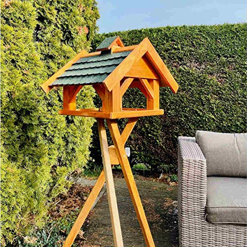 DARLUX Rechteckiges Vogel Futter Haus XL Futter-Vogelhaus+Ständer Braun/Grün wetterfest für den Garten oder Balkon Birdhouse von DARLUX