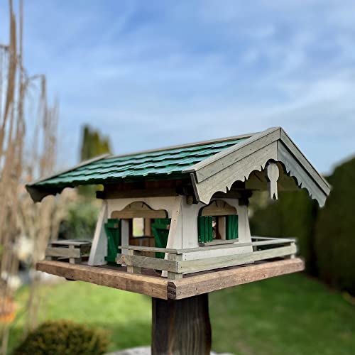 DARLUX Rechteckiges Vogel Futter Haus XL Futterstelle aus Holz Vogelhaus Grün 40 x 37 x 25 cm (LxBxH) von DARLUX