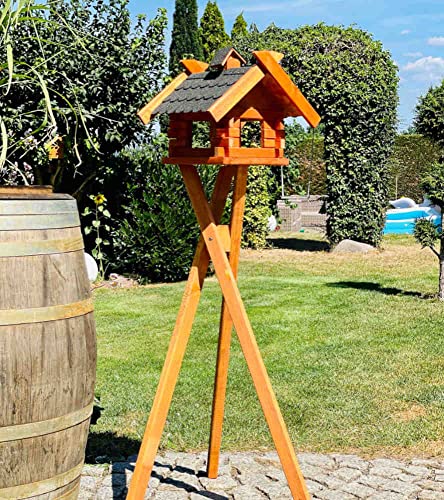 DARLUX Rechteckiges Vogelhaus M - XL wetterfest aus Holz Vogel Futterstelle Haus mit und ohne Ständer (Größe L mit Ständer, Schwarz - Braun) von DARLUX