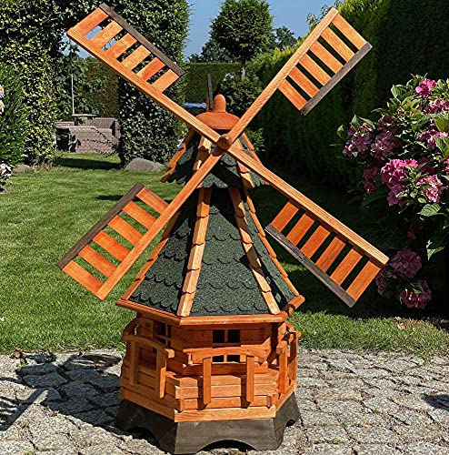 DARLUX handgefertigte Garten-Windmühle aus Holz und Bitumschindeldach, in verschiedenen Größen L - XXL (Braun - Grün XXL) von DARLUX