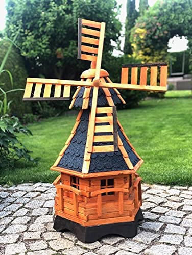 DARLUX handgefertigte Garten-Windmühle aus Holz und Bitumschindeldach, in verschiedenen Größen L - XXL (Braun - Blau XL) von DARLUX