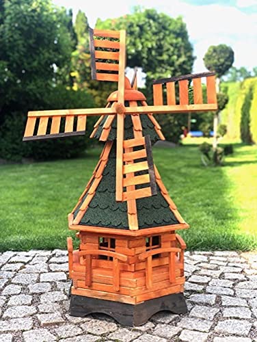DARLUX handgefertigte Garten-Windmühle aus Holz und Bitumschindeldach, in verschiedenen Größen L - XXL (Braun - Grün XL) von DARLUX
