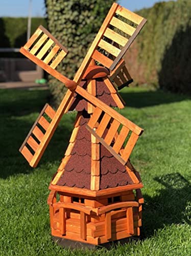 DARLUX handgefertigte Garten-Windmühle aus Holz und Bitumschindeldach, in verschiedenen Größen L - XXL (Braun - Rot XL) von DARLUX