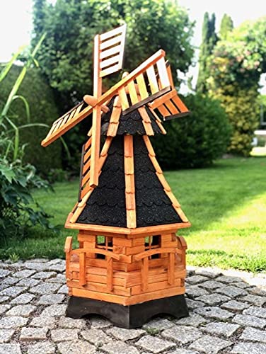 DARLUX handgefertigte Garten-Windmühle aus Holz und Bitumschindeldach, in verschiedenen Größen L - XXL (Braun - Schwarz XL) von DARLUX