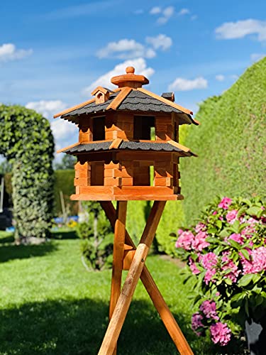 DARLUX Vogelvilla wetterfest von L bis XXL Futterhaus Vogelhaus mit oder ohne Ständer in Braun mit Rot, Grün oder Blau für Garten und Balkon (Größe L mit Ständer, Schwarz - Braun) von DARLUX