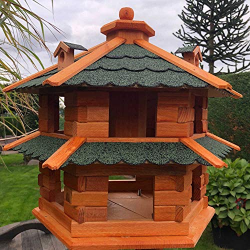 DARLUX Vogelvilla wetterfest von L bis XL Futterhaus Vogelhaus mit oder ohne Ständer in Braun mit Rot, Grün oder Blau für Garten und Balkon (Größe L ohne Ständer, Grün - Braun) von DARLUX