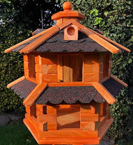 DARLUX Vogelvilla wetterfest von L bis XL Futterhaus Vogelhaus mit oder ohne Ständer in Braun mit Rot, Grün oder Blau für Garten und Balkon (Größe L ohne Ständer, Schwarz - Braun) von DARLUX