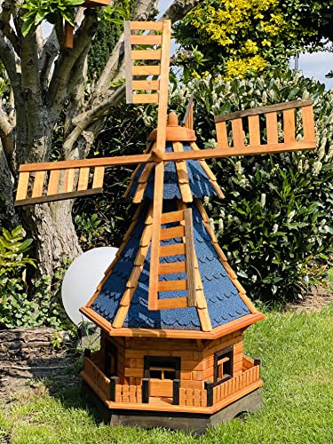 DARLUX dekorative Garten-Windmühle aus Holz kugelgelagert Braun Größen (Blau XL) von DARLUX