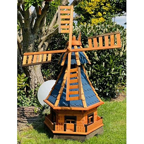 DARLUX dekorative Garten-Windmühle aus Holz kugelgelagert Braun Größen (Blau XXL) von DARLUX