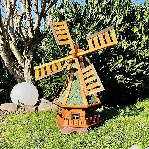 DARLUX dekorative Garten-Windmühle aus Holz kugelgelagert Braun Größen (Grün XL) von DARLUX