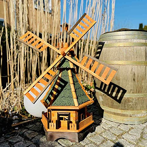 DARLUX dekorative Garten-Windmühle aus Holz kugelgelagert Braun Größen (Grün XXL) von DARLUX