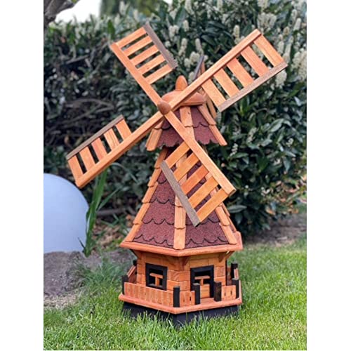 DARLUX dekorative Garten-Windmühle aus Holz kugelgelagert Braun Größen (Rot XL) von DARLUX