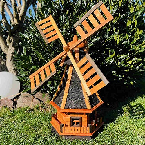 DARLUX dekorative Garten-Windmühle aus Holz kugelgelagert Braun Größen (Schwarz XL) von DARLUX