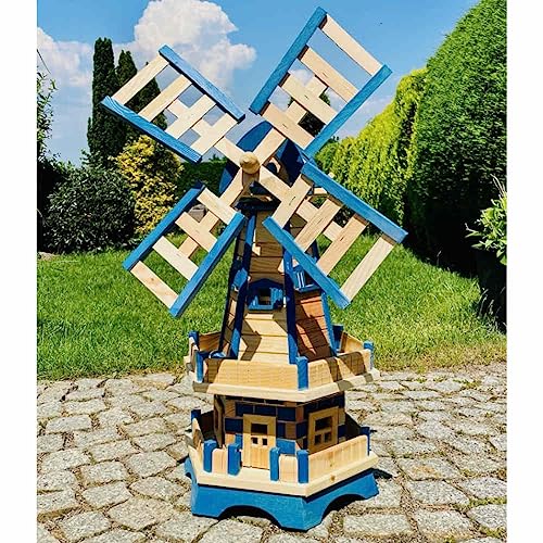 DARLUX handgefertigte Sechseck Doppelstock-Garten-Windmühle aus Holz Natur/Blau Höhe 93 cm DARLUX handgefertigte Sechseck Doppelstock-Garten-Windmühle aus Holz Natur/Blau Höhe 93 cm von DARLUX