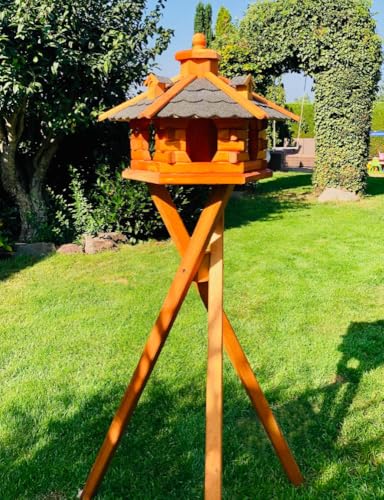 DARLUX handgefertigtes Sechseck Vogelhaus aus Holz wetterfest M - XXL mit und ohne Ständer I Futterhaus I Futterhäuschen I wetterfest I Bitumdach (Größe L mit Ständer, Schwarz - Braun) von DARLUX