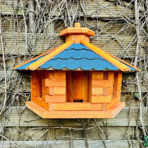DARLUX handgefertigtes Wand Vogelfutterhaus XL Vogelhaus wetterfest lasiertes Holz Futterstelle Hängend Braun Bitumdach Blau DARLUX handgefertigtes Wand Vogelfutterhaus XL Vogelhaus wetterfest lasiertes Holz Futterstelle Hängend Braun Bitumdach Blau von DARLUX